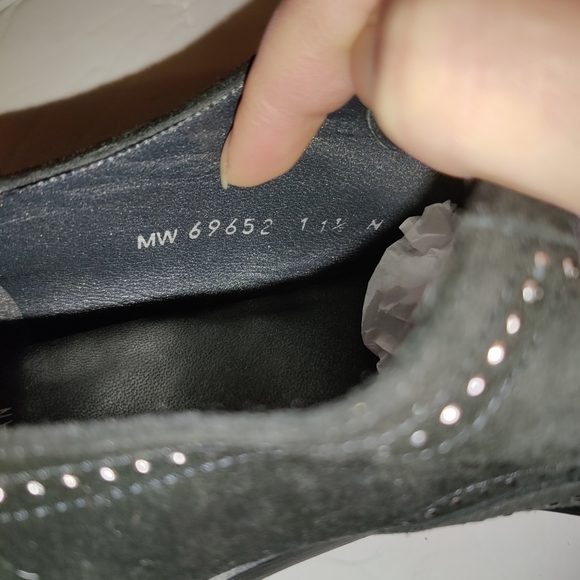 Stuart Weitzman Leather Suede Lace Up Studded Heeled Oxford Loafers - Picture 13 of 16